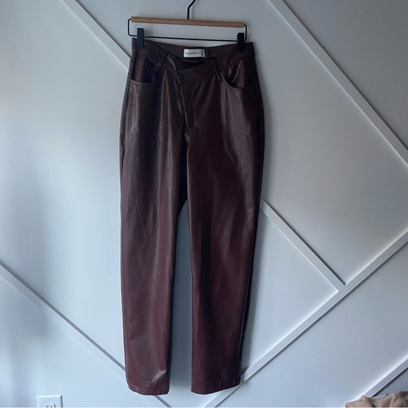 Abercrombie & Fitch Crisscross Waistband Brown Vegan Leather Straight Pants - 27 - Picture 3 of 12